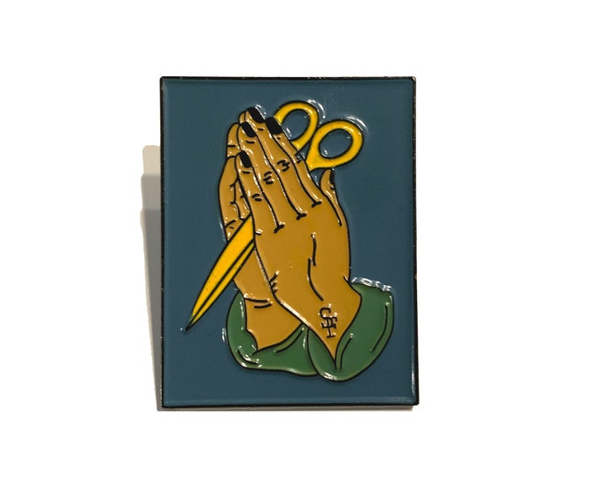 Praying With Scissors Enamel Pin