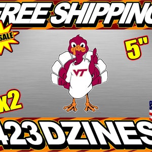 Virginia Tech Hokie 5&#39;&#39; Vinyl Car Decal Buy 1 Get 1 Free
