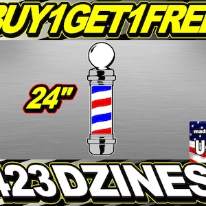 Barber Shop Pole 24&#39;&#39; Vinyl Storefront Window Decal, Sticker, Buy 1 Get 1 Free