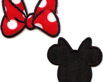 7x7.2cm 10pcs Minnie Mouse RED bow Iron On Sew On Embroidered Patches Appliques Machine Embroidery Needlecraft Sewing KIDS Girls projects