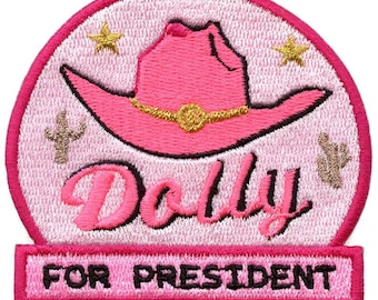 Naszywka Dolly For President z motywem kowbojki z południowego zachodu, haftowana, do prasowania, BB2