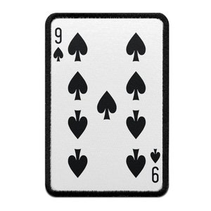 Nine of Spades Playing Card Foto Patch Black Gamble Embroidered Iron On AA5