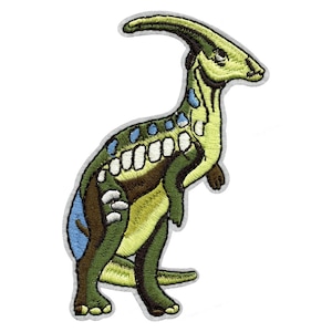 Parasaurolophus Green and Blue Patch Standing Dinosaur Embroidered Iron On AA1