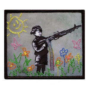 Banksy Crayon Shooter Photo Patch Artist Painting Embroidered Iron On AA3