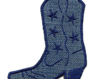 Cowgirl Boot Denim Patch, Embroidered Western Iron On