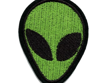 Toppa con testa di alieno verde UFO, spazio esterno, ricamata, da stirare, piccola BC3
