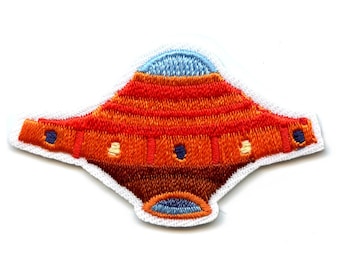 Toppa ricamata con astronave aliena arancione UFO, piccola, da stirare, EE3