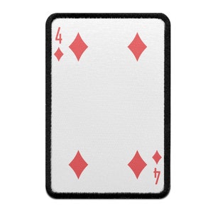 Four of Diamonds Playing Card Foto Patch Red Gamble Embroidered Iron On AB5