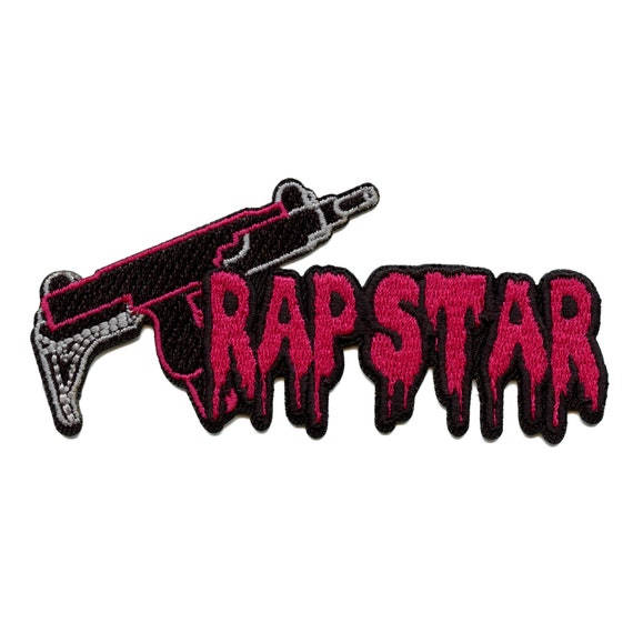 Trap Star con parche Uzi Popular rosa goteo bordado hierro en EB5