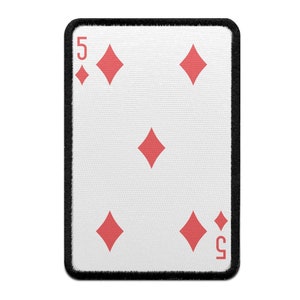 Five of Diamonds Playing Card Foto Patch Red Gamble Embroidered Iron On AB5