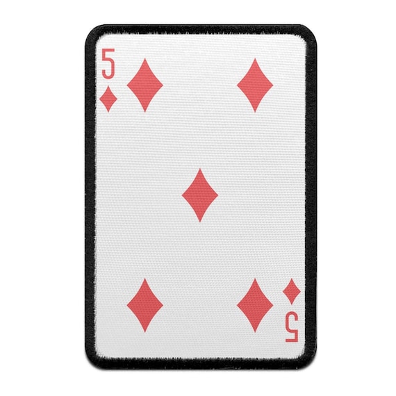 Five of Diamonds Playing Card Foto Patch Red Gamble Embroidered
