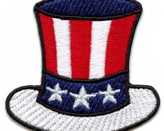 USA Top Hat Patch American National Flag Embroidered Iron On AH3