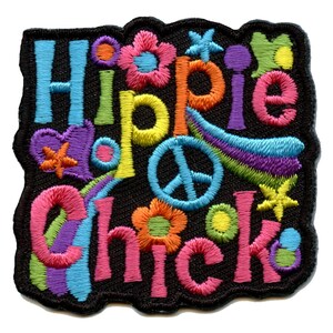Hippie Chick Patch 70&#39;s Retro Costume Badge Embroidered Iron On CF6