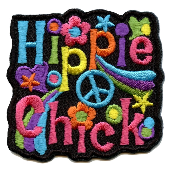 Hippie Chick Patch 70's Retro Costume Badge Embroidered Iron On CF6