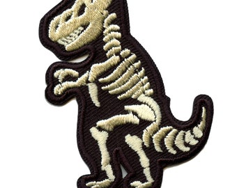 T-Rex Bones Dinosaur Fossil Patch Skeleton Embroidered Iron on AA1