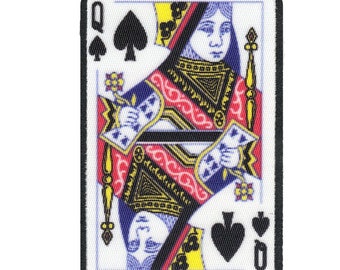 Toppa con foto della carta da gioco Queen of Spades, colore nero, ricamata da stirare, AA5