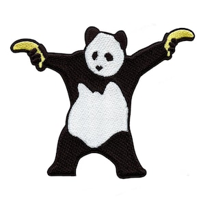 Banksy Panda Wielding Banana Guns Patch Artist Painting Embroidered Iron On AA3