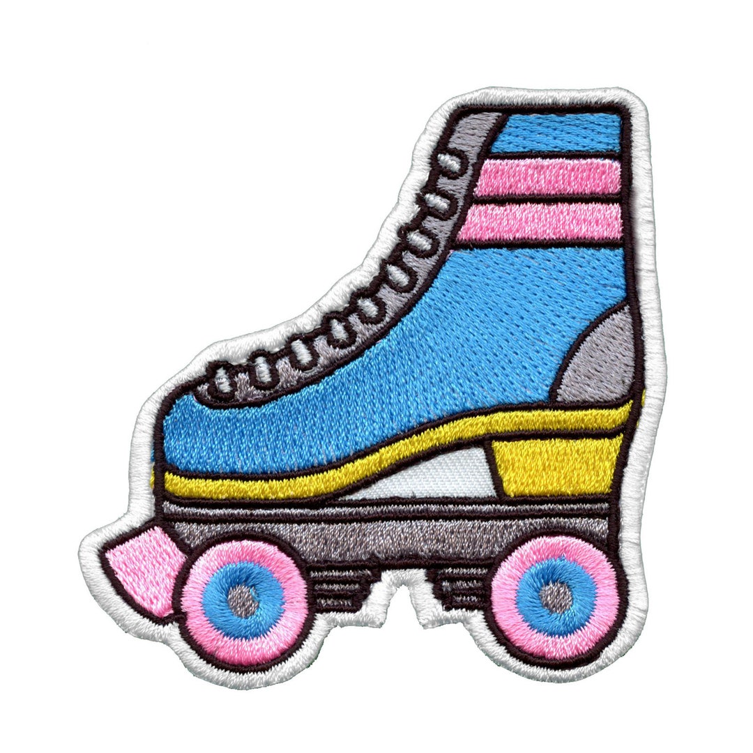 Classic Roller Skate Patch Blue & Pink Four Wheel Embroidered Etsy