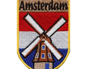 Netherlands Amsterdam Patch Windmill Travel Shield Embroidered Iron On AE4