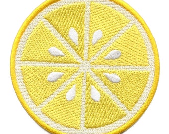 YELLOW Lemon Slice Round Patch Fresh Cut Citrus Embroidered Iron On EF4