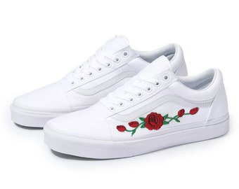 white vans with roses