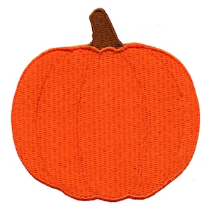 May include: Orange felt pumpkin with a brown felt stem. This is a decorative patch for sewing or ironing onto fabric.