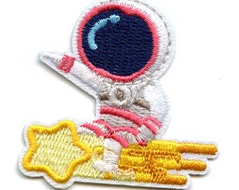 Pink Astronaut on Shooting Star Patch Space Embroidered Iron on Small ...