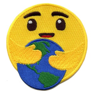 Hugging Earth Patch Planet Emoticon Icon Embroidered Iron On AD5