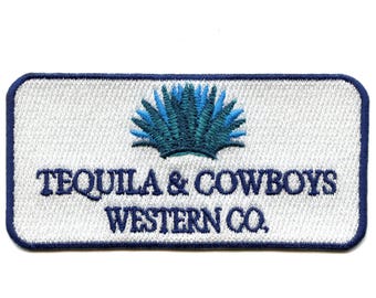 Toppa con scritta "Tequila e Cowboys", bevanda alcolica western ricamata con ferro da stiro AC6