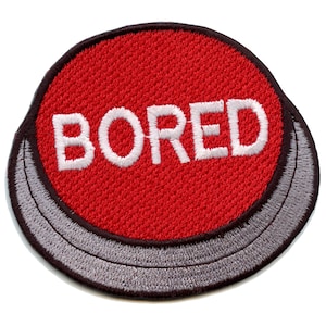 Big Red Bored Button Patch Smash Embroidered Iron On AD7