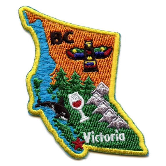 British Columbia Canada Patch Victoria BC Province Map Travel Souvenir Embroidered Iron On Jacket Backpack Applique