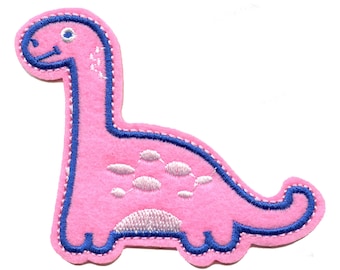 Pink Brontosaurus Dinosaur Patch Baby Kid Embroidered Iron on AA1