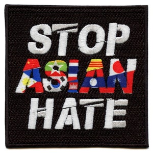 Stop Asian Hate Box Logo With Flags Embroidered Iron On Patch BG4