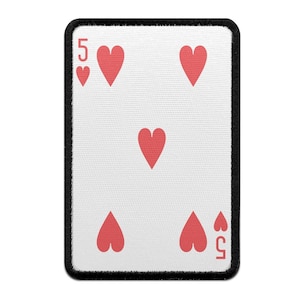 Five Of Hearts Playing Card Foto Patch Red Gamble Embroidered Iron On AB5