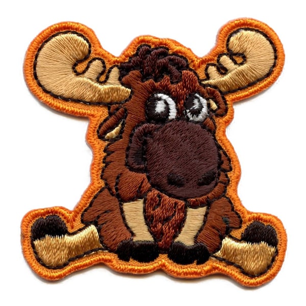 Happy Moose Sitting Patch Canadian Animal Embroidered Iron On EA3