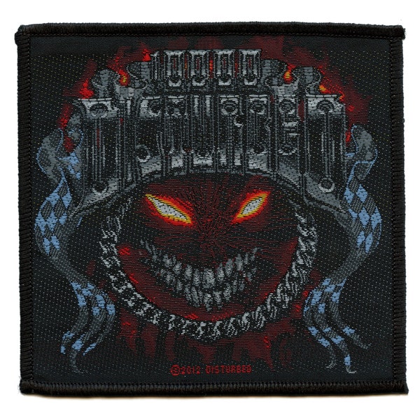 Disturbed Chrome Smiley Patch Band Logo Flames Iron On EH5