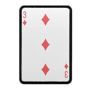 Three of Diamonds Playing Card Foto Patch Red Gamble Embroidered Iron On AB5