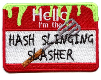 Hash Slinging Slasher Name Tag Patch Funny Cartoon Television Embroidered Iron On BG6