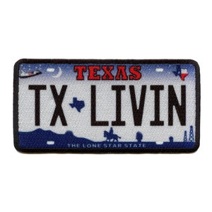 Texas State License Plate Patch Lone Star Livin Embroidered Iron On BF8