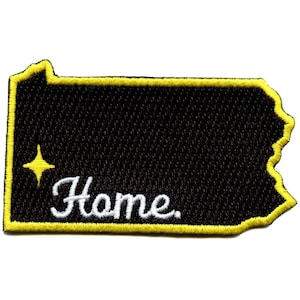 May include: Black and yellow embroidered patch shaped like the state of Pennsylvania with a yellow star and the word "Home" in white cursive lettering.