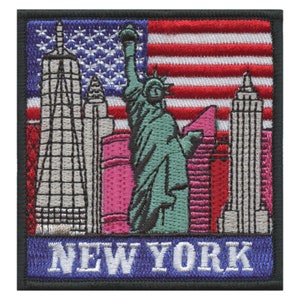 New York Skyline American Flag Embroidered Patch Square AG6