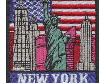 New York Skyline American Flag Embroidered Patch Square AG6