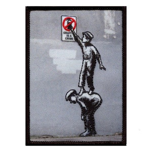 Banksy Graffiti Is A Crime Photo Patch Artist Painting Embroidered Iron On AA3