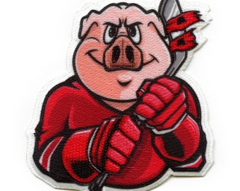 North Carolina Hockey Pig Mascot Patch Parody Embroidery Iron On Photo AB4