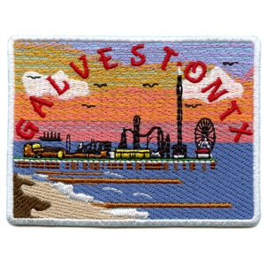 Galveston Texas strandpromenadstygn Broderad stryk-på AH8