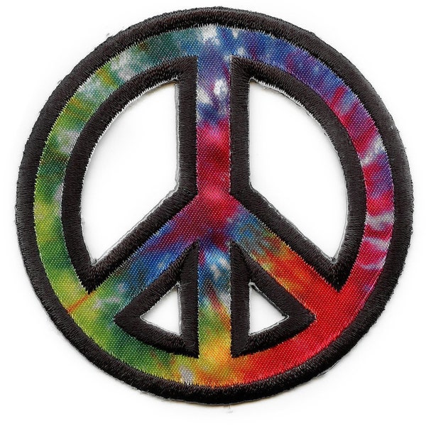 Tie Dye Peace Sign Patch Embroidered Applique Iron On BF3