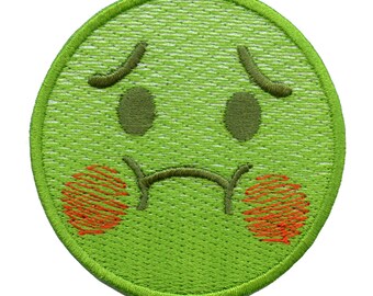 Toppa con faccina nauseata e vomito, icona con emoticon da stirare e ricamare AE5
