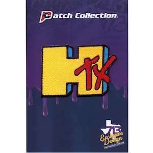 May include: A yellow and blue embroidered patch with the letters "HTX" in red. The patch is on a purple background with the text "Patch Collection" and "Exclusive Design" in white.