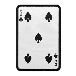 Five of Spades Playing Card Foto Patch Black Gamble Embroidered Iron On AA5