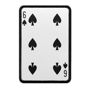 Six of Spades Playing Card Foto Patch Black Gamble Embroidered Iron On AA5